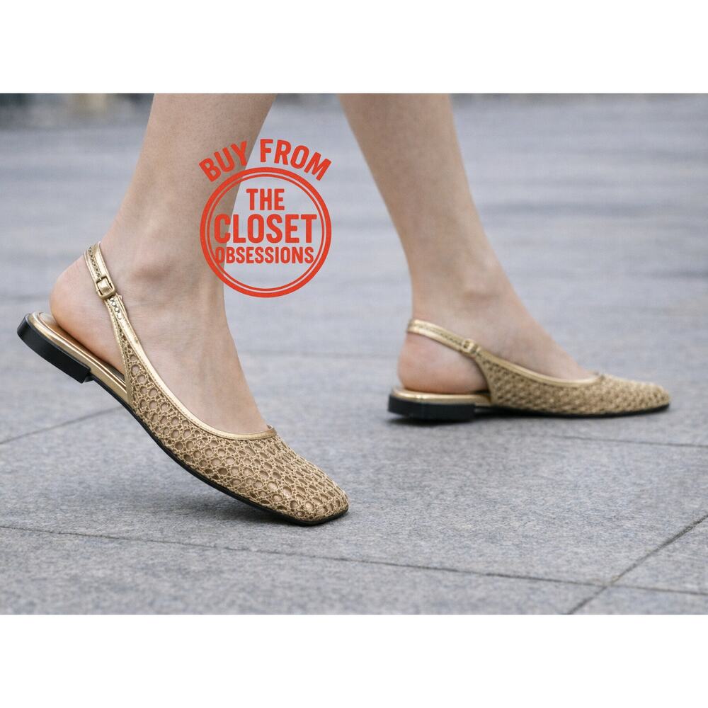 LAST ONE!!! ZARA Metallic Braided Slingback Flats Gold NWT Ballerina US 7.5 - Picture 5 of 16